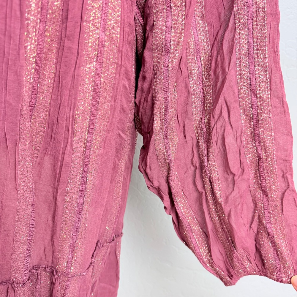 NWT Raga Women Small Plum Purple Beaded Metallic Stripe Babydoll Mini Dress Boho - Picture 5 of 12